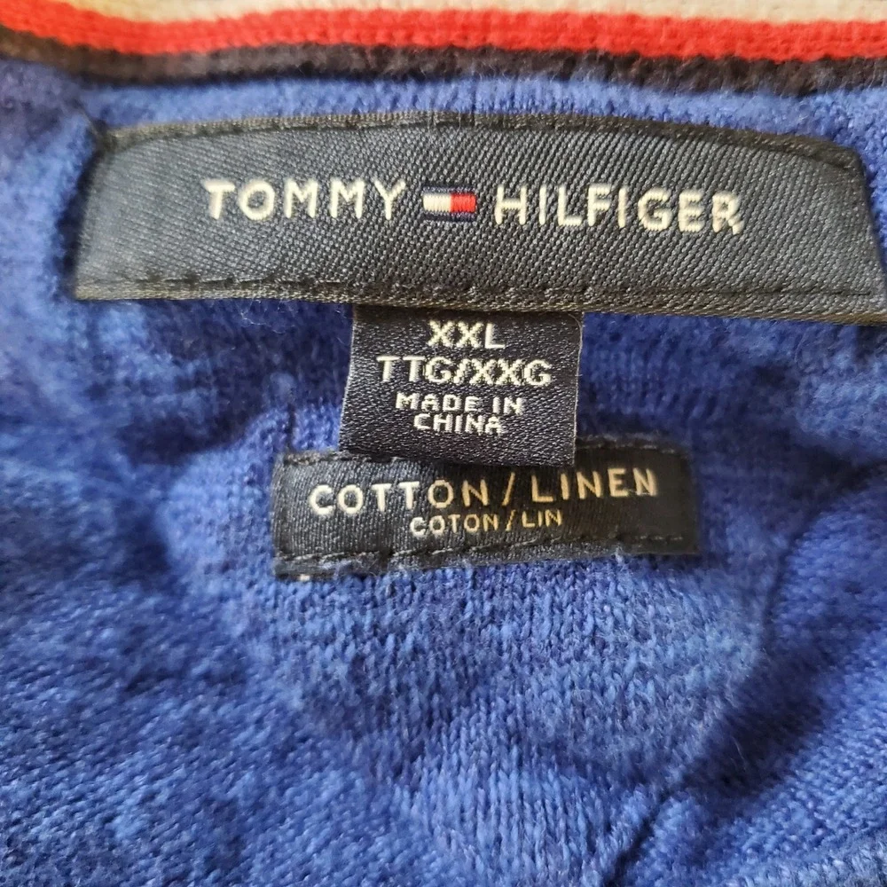 Tommy Hilfiger‎ Mens Royal Blue Cotton Linen Crew Neck Sweater XXL